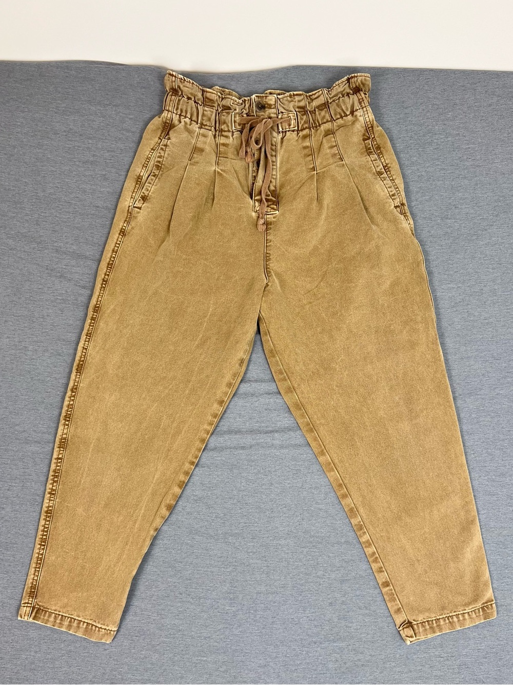 Free People High-Rise Drawstring Paperbag Waist Pants in Tan